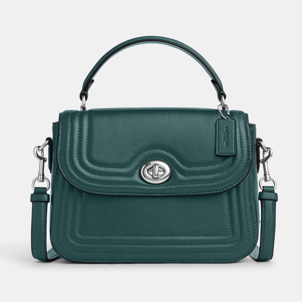 Coach Marlie Top Handle Satchel w/ Border Quilting Leather in Metallic Green - Picture 11 of 11